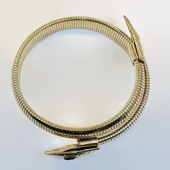 Snake Bracelet, Upper Arm, Gold Tone, Glass Eyes, Red, Vintage, Chunky, Unique - Picture 6 of 6